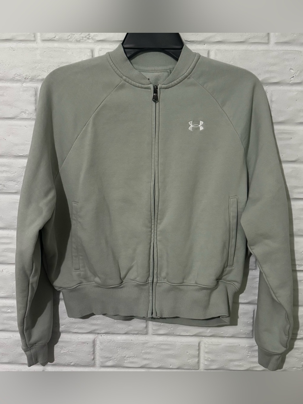 Under Armour Rival Fleece Bomber Jacket Women’s Small Mint Green Full Zip Fleece
